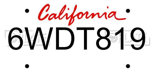 6WDT819 California License Plate