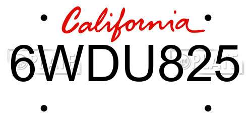 6WDU825 California License Plate