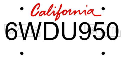 6WDU950 California License Plate