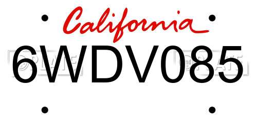 6WDV085 California License Plate