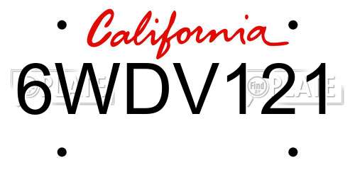 6WDV121 California License Plate