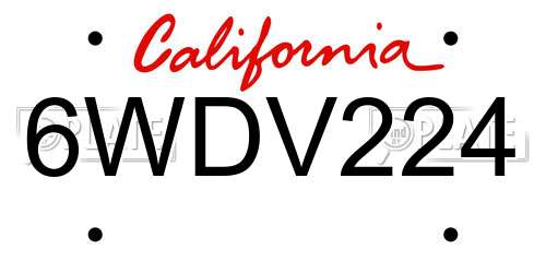 6WDV224 California License Plate