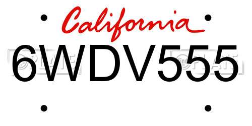 6WDV555 California License Plate