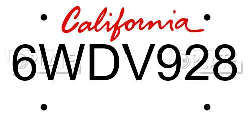 6WDV928 California License Plate