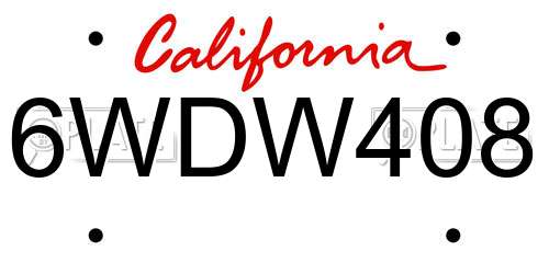 6WDW408 California License Plate