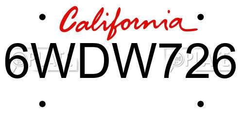 6WDW726 California License Plate