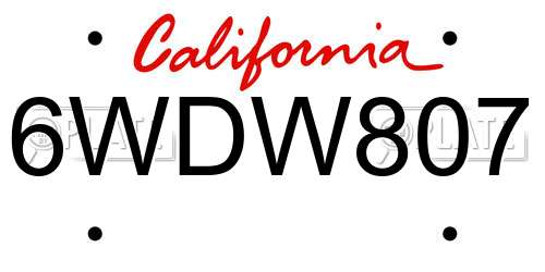 6WDW807 California License Plate