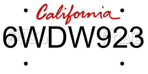 6WDW923 California License Plate