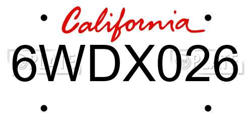 6WDX026 California License Plate