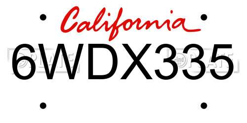 6WDX335 California License Plate