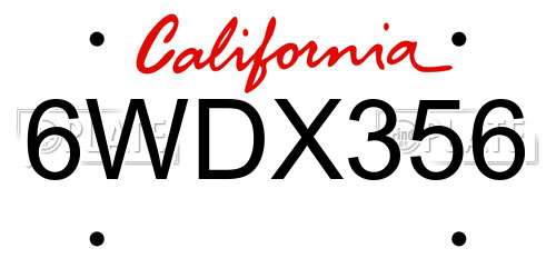 6WDX356 California License Plate