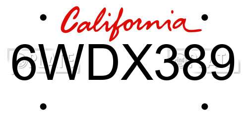 6WDX389 California License Plate