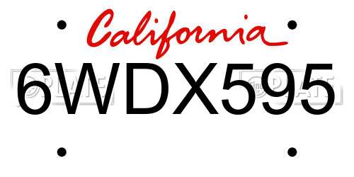 6WDX595 California License Plate