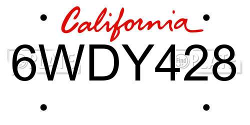 6WDY428 California License Plate