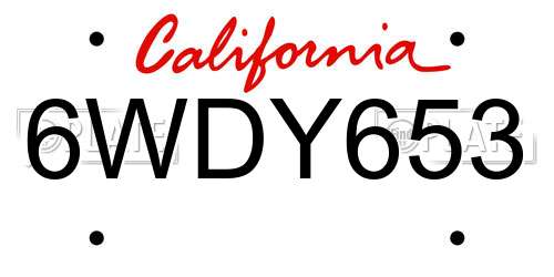 6WDY653 California License Plate
