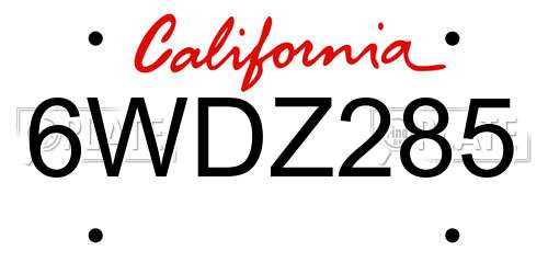 6WDZ285 California License Plate