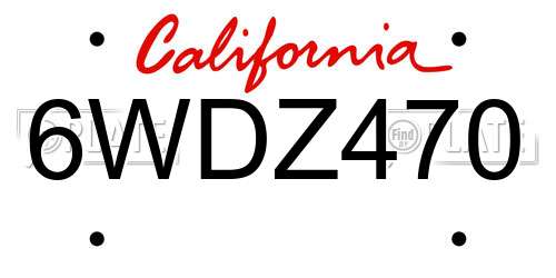 6WDZ470 California License Plate