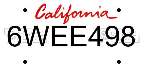 6WEE498 California License Plate
