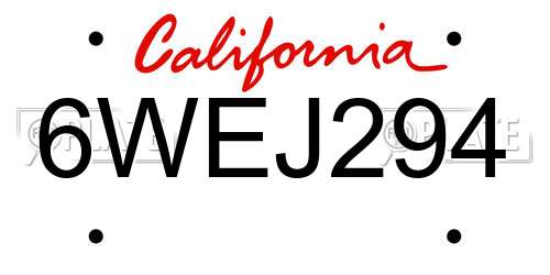 6WEJ294 California License Plate