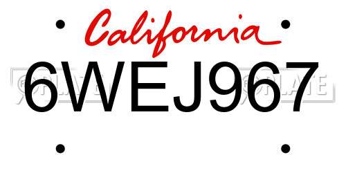 6WEJ967 California License Plate