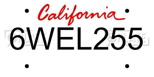 6WEL255 California License Plate