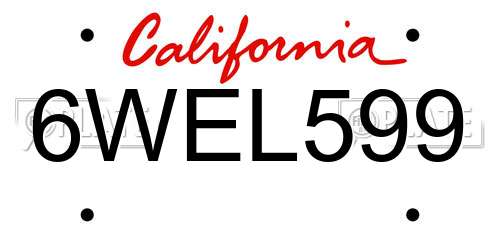 6WEL599 California License Plate