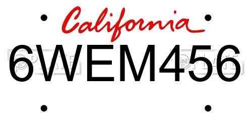 6WEM456 California License Plate