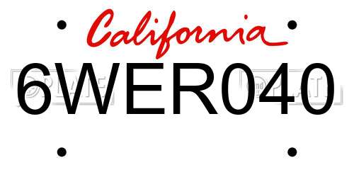6WER040 California License Plate