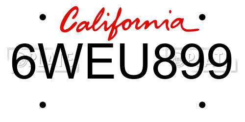 6WEU899 California License Plate