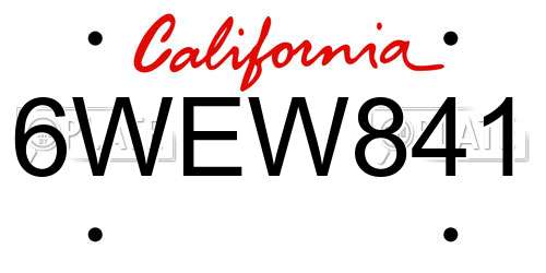 6WEW841 California License Plate