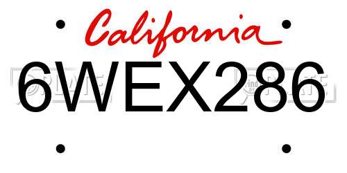 6WEX286 California License Plate