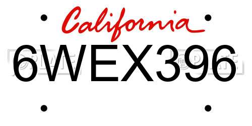 6WEX396 California License Plate
