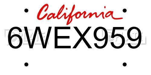 6WEX959 California License Plate