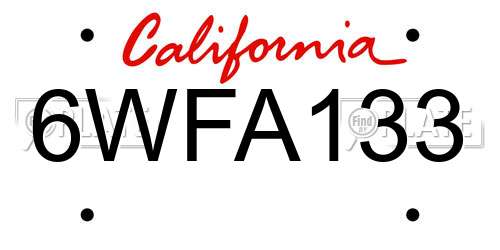 6WFA133 California License Plate