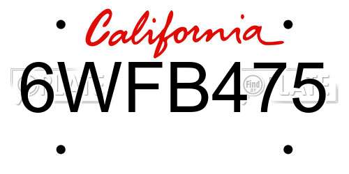6WFB475 California License Plate