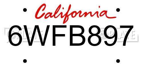 6WFB897 California License Plate