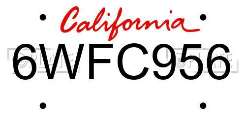 6WFC956 California License Plate