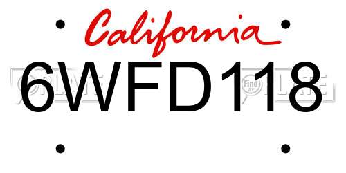 6WFD118 California License Plate