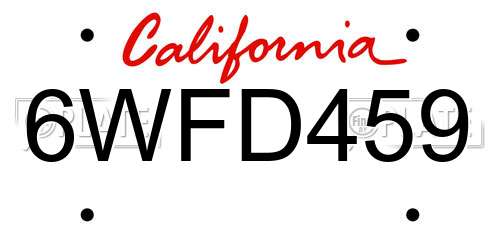 6WFD459 California License Plate