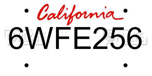 6WFE256 California License Plate