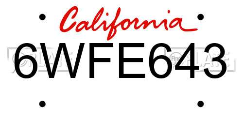 6WFE643 California License Plate