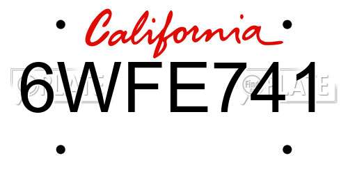 6WFE741 California License Plate