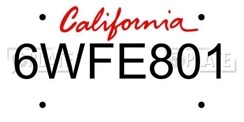 6WFE801 California License Plate
