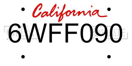 6WFF090 California License Plate
