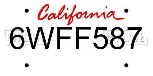 6WFF587 California License Plate