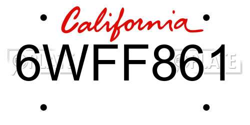6WFF861 California License Plate