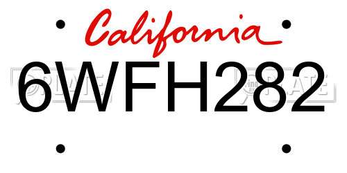 6WFH282 California License Plate