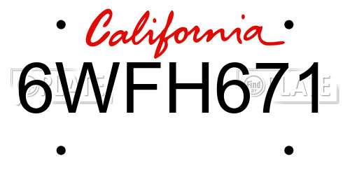 6WFH671 California License Plate
