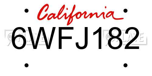 6WFJ182 California License Plate