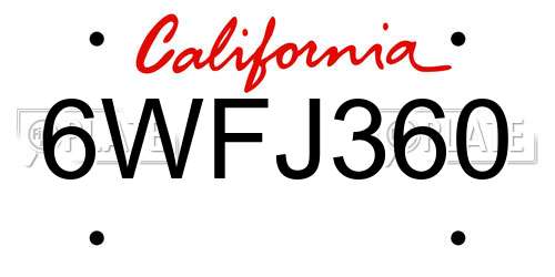 6WFJ360 California License Plate